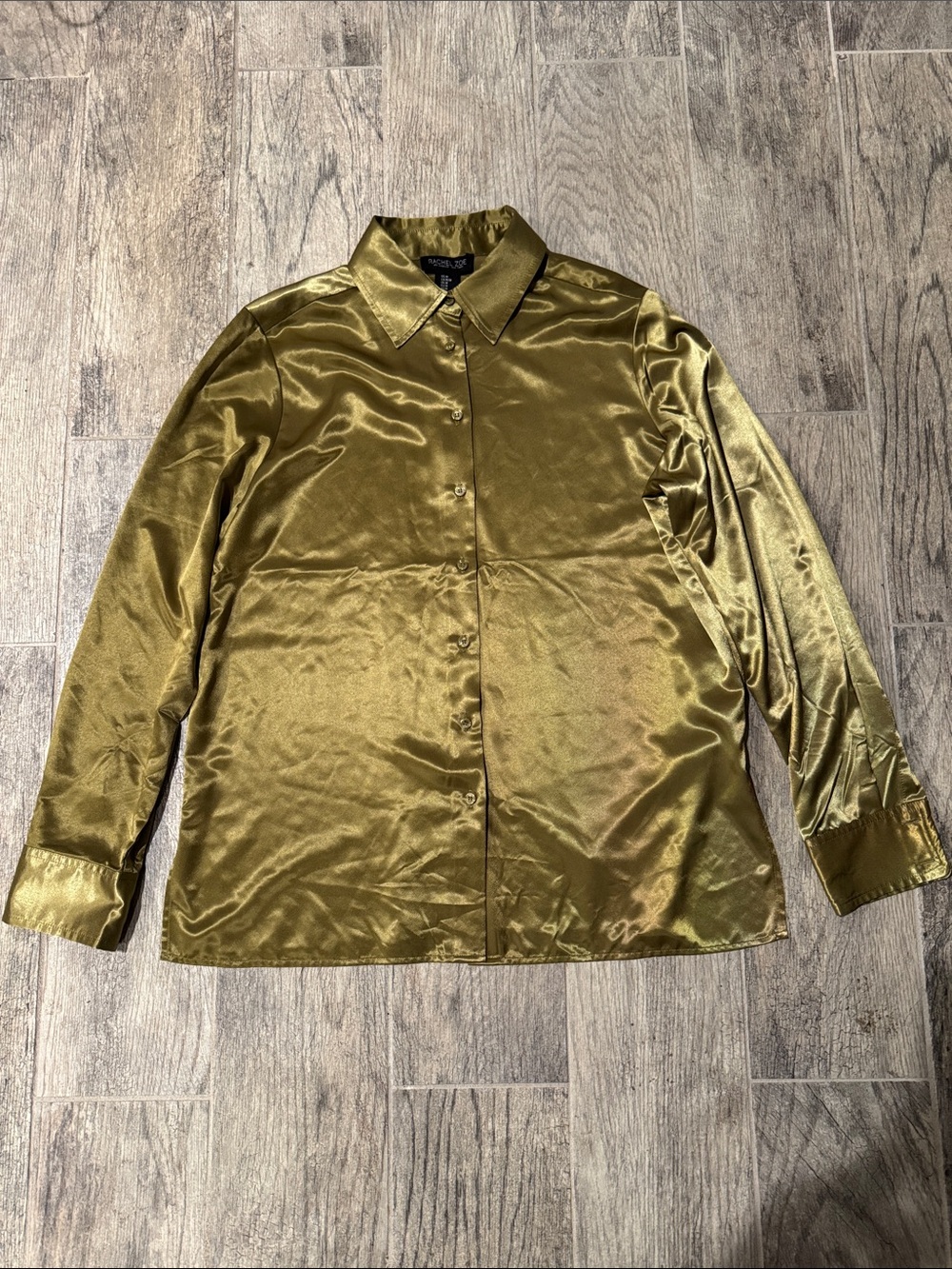 Rachel Zoe Olive Satin Button-Down Blouse set